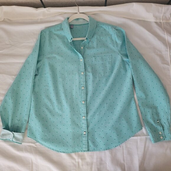 Blue Polka Dot Button Long Sleeve Shirt Womans Size XL - Picture 10 of 16